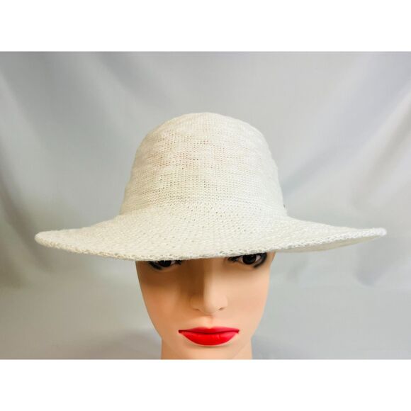 Shihreen White Woven Sun Hat Packable EUC Hiking Outdoors Wide Brim Vacation - Picture 2 of 8